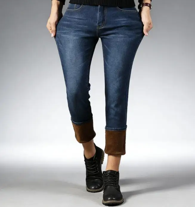 Autumn and Winter Pure Color Youth Elastic and Velvet Men's Small Straight Tube Slim Fit Korean Version Warm Denim Pants