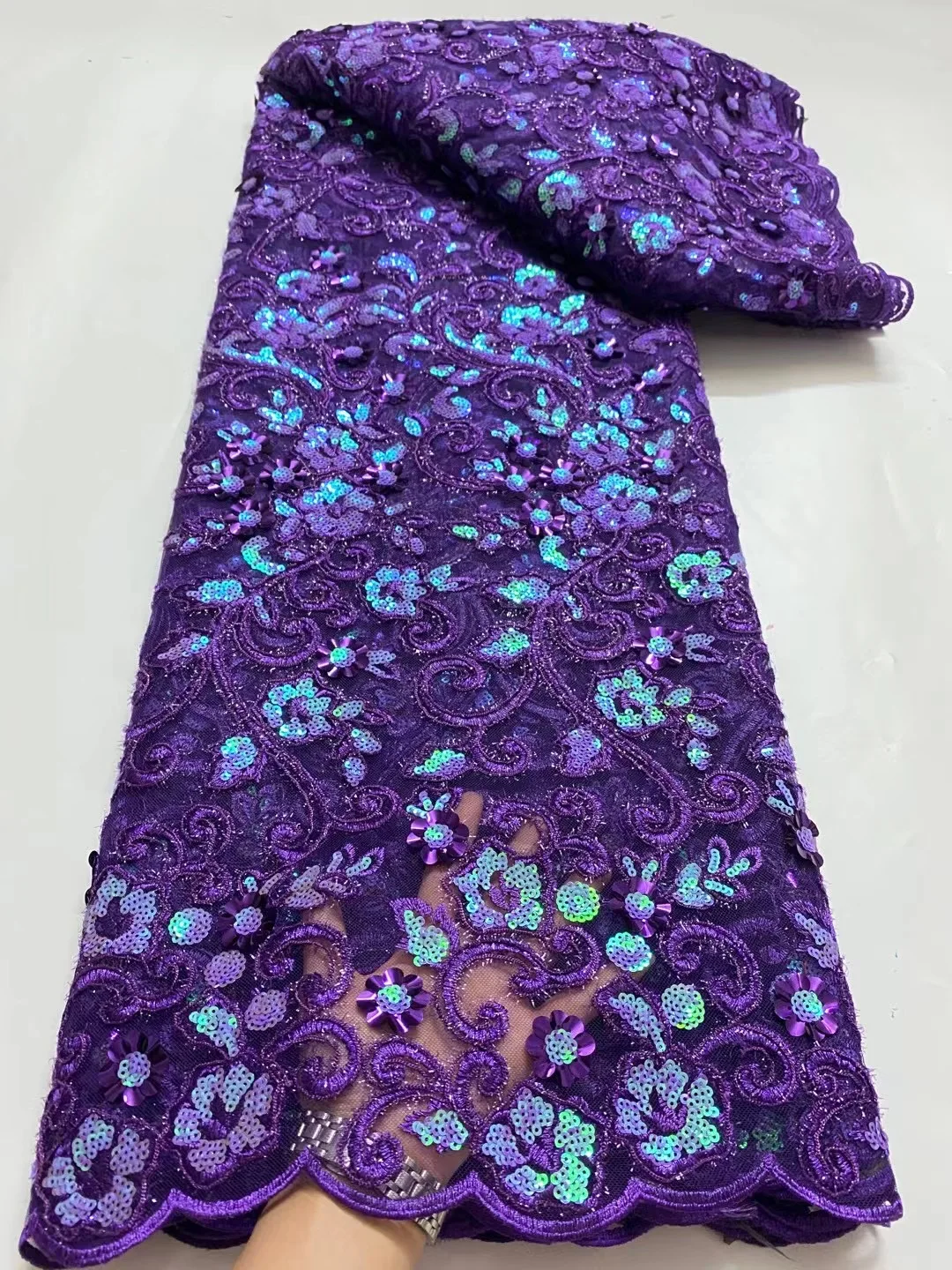 

Purple African Voile Lace Fabric 2022 High Quality Sequence Material Nigerian French Tulle Mesh Lace Fabric For Party Dress