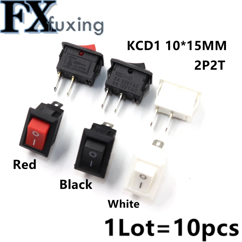 10 sztuk KCD1 15*10mm 2PIN łódź Rocker przełącznik SPST Snap-in on off mikro przełącznik pozycja 3A/250V Mini czarny czerwony biały 15x10mm 2Pin