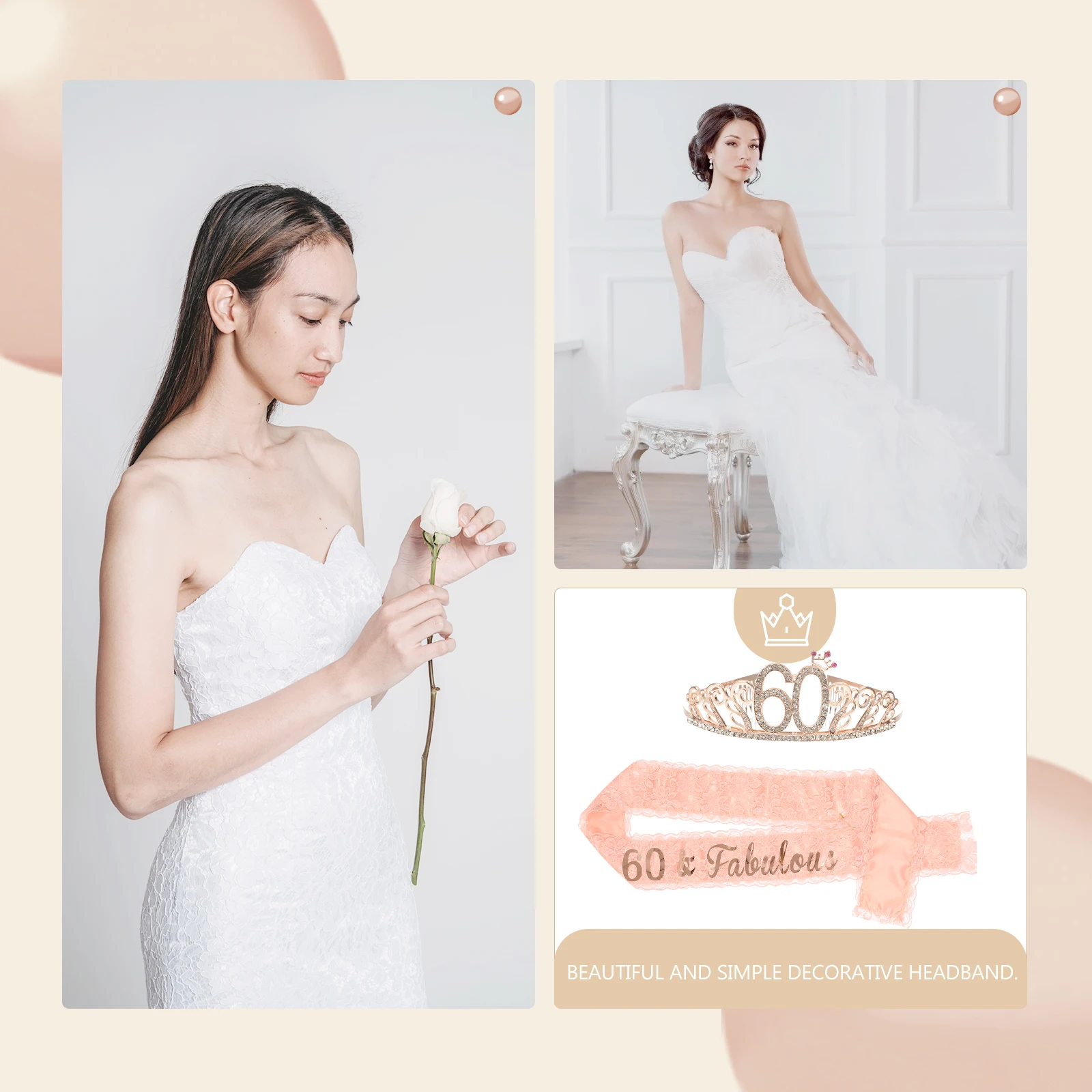 

Birthday Crown Set Women Shiny Alloy Sash Tiara Beautiful Eye-catching Party Photography Prop Celebrations Accessories