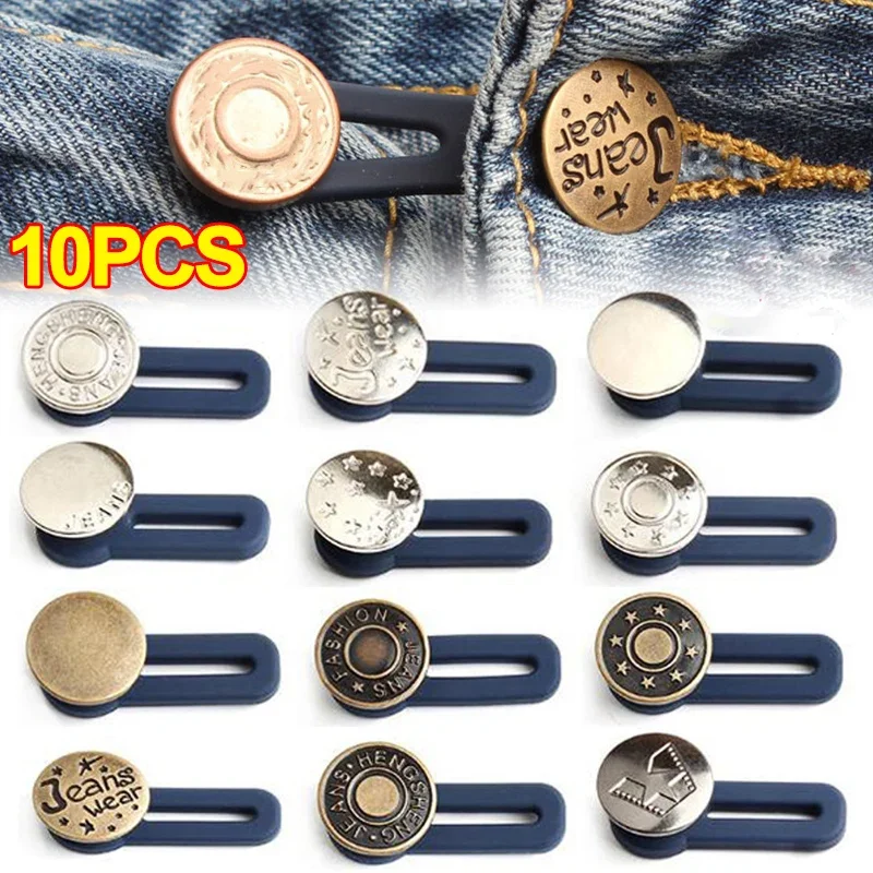 Adjustable Jeans Button Extender Free Sewing Pants Waist Loose Size Metal Buttons Pins Instant Silicone Waistband Extenders