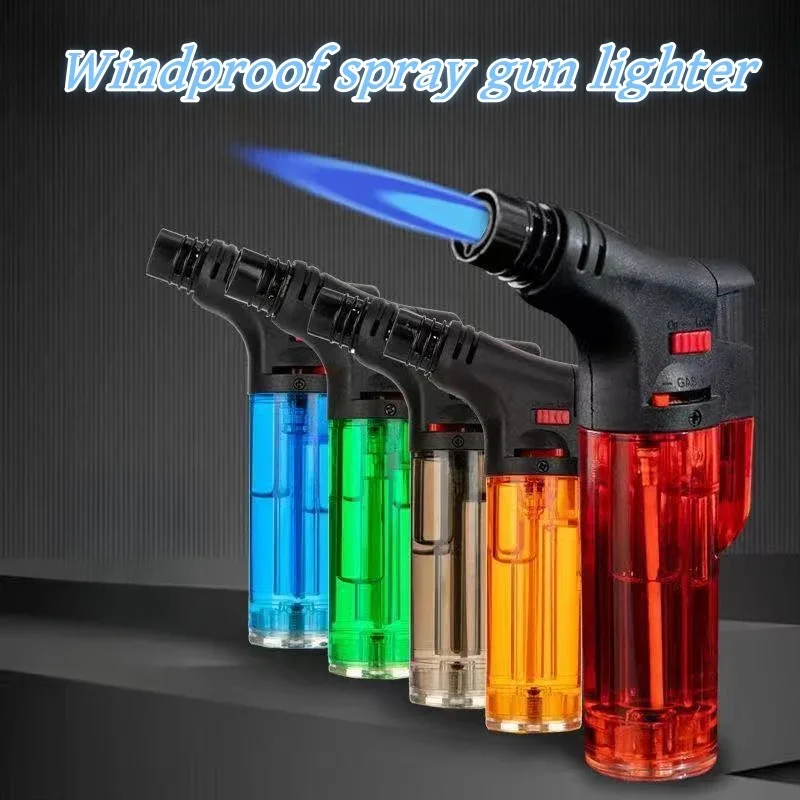 Windproof Metal Gas Torch Lighter Portable Cigar Lighter Powerful Turbo Inflatable Butane Jet Flame Lighter Kitchen BBQ Ignition