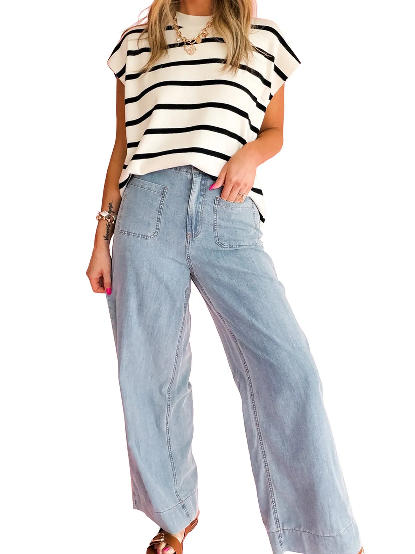 DearLover Light Blue Wide Leg Denim Jeans Women's Loose Fit High Waist Casual Pants Drapey Style Autumn New Arrival