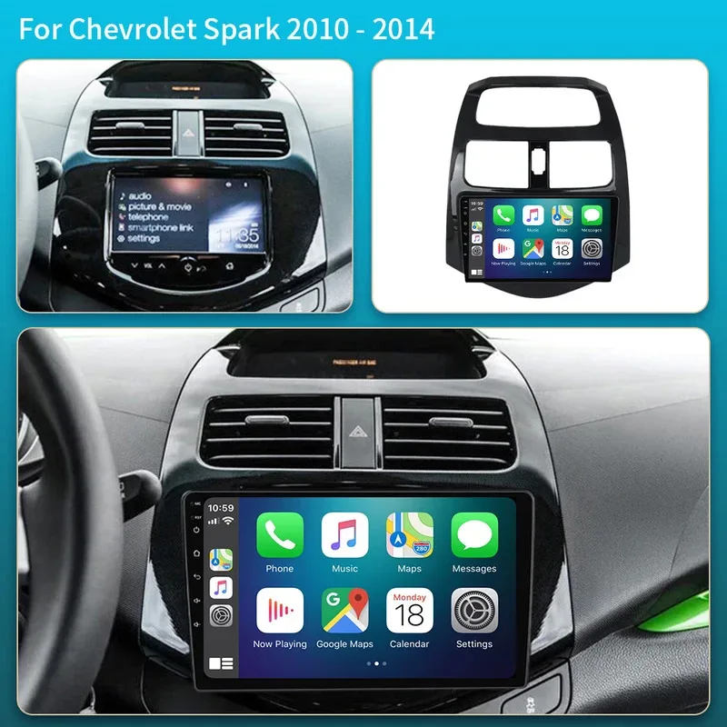 Car DVD Radio Stereo For Chevrolet Spark Android  2010 2011 2012 2013 2014 Auto Multimidia Player GPS Navigation 5G Carplay 2DIN