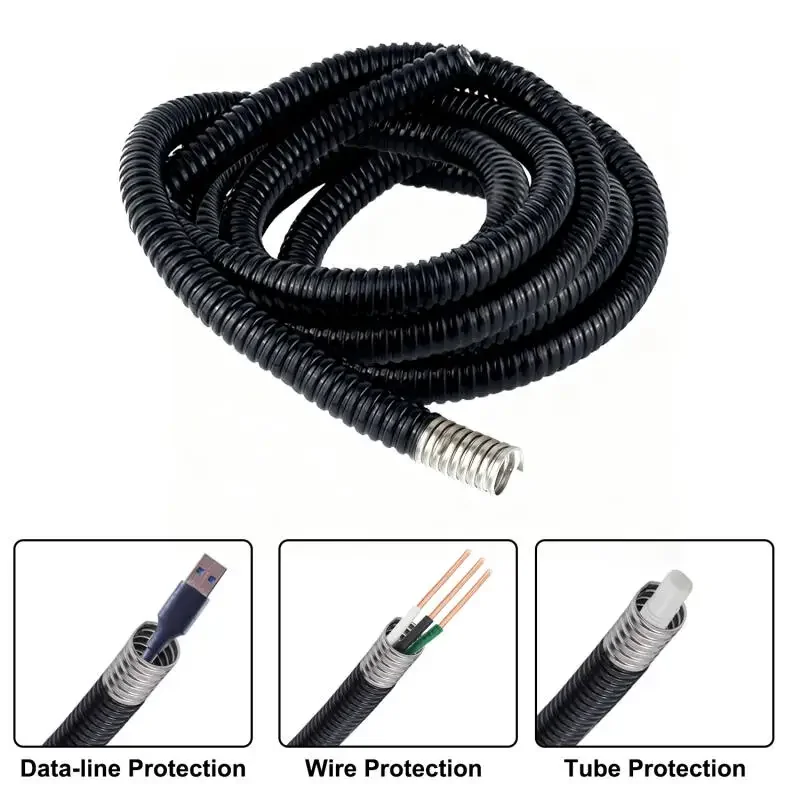 3Meter Waterproof Plastic Coated Metal Hose 4-20mm Threaded Corrugated Conduit for Cable Wire Harness Protection
