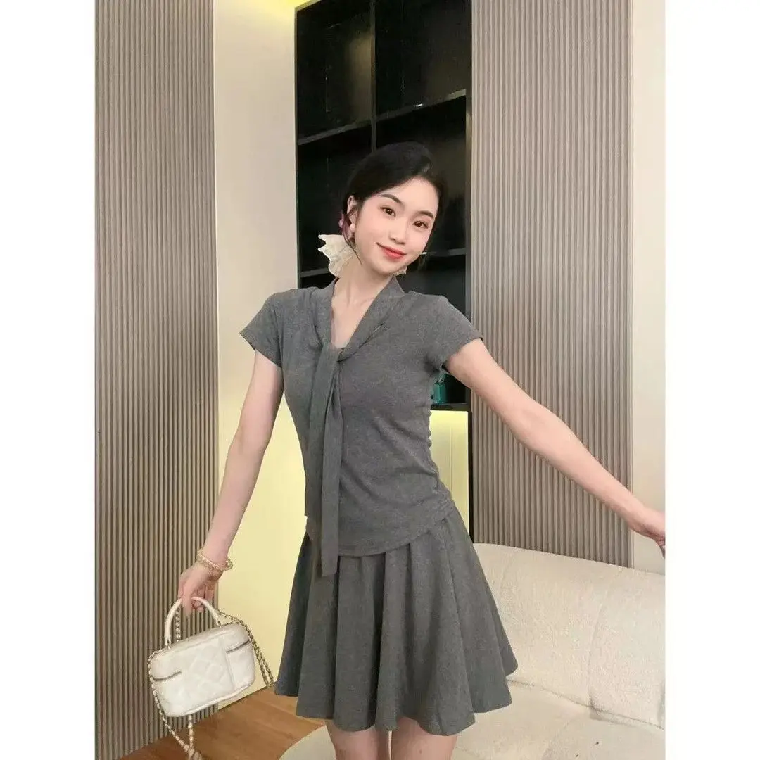 Women's Set for Spring and Summer Slim Fit and Slimming Top Short Sleeved and Age Reducing Fashion Casual Two-piece Set