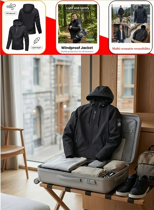 2026 Herren Wasserdichte Leopardenmuster-Jacke - Leichte Outdoor-Regenjacke mit Kapuze - Outdoor-Bergsteigerjacke mit Leopardenmuster – Detail 1