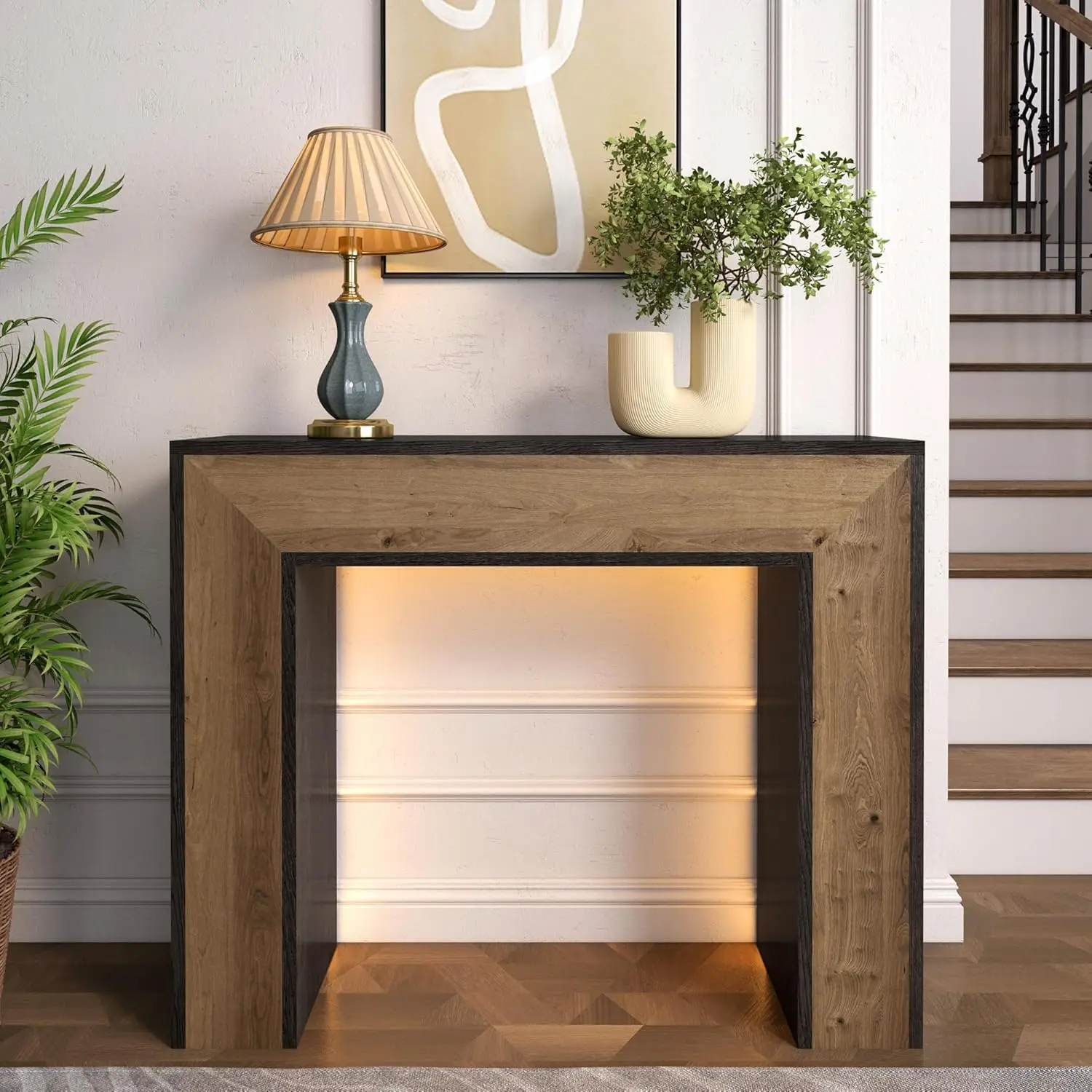 

41-дюймовый стол в прихожей со светодиодной подсветкой, деревянный консольный столик в фермерском доме за диваном, узкий диван-стол в деревенском стиле для гостиной, деревенский W