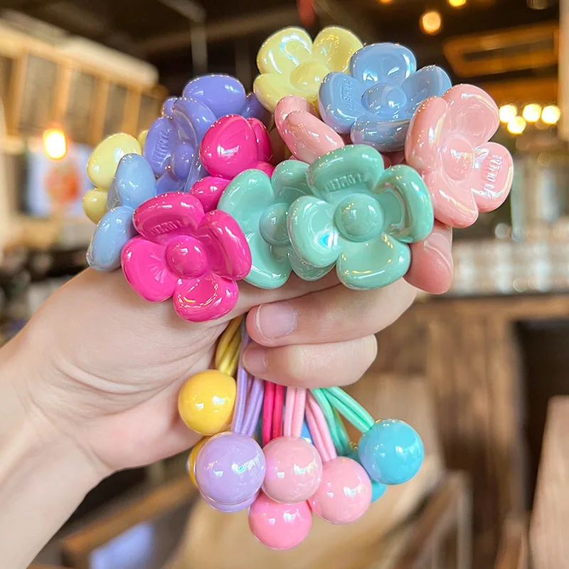 2PCS New Candy Colored Camellia Cute Princess Headwear Kids Elastic Hair Bands Children Hair Ropes Girls Hair Accessories