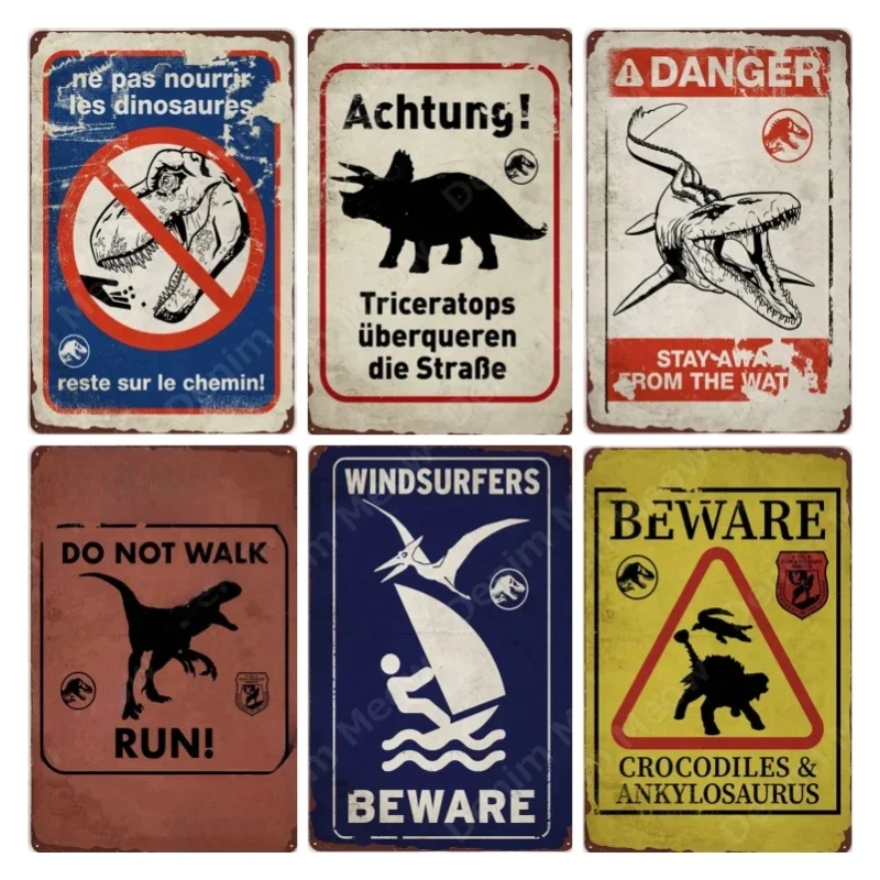 

Beware of Dinosaurs Funny Vintage Metal Tin Sign Triceratops Plaque Wall Garden Farm House Outdoor Decoration Caution Sign