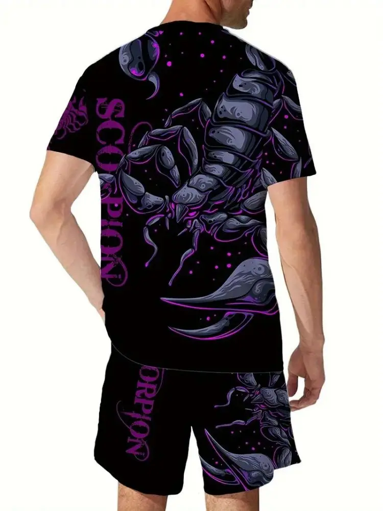 Summer Men\'s Soprts Quick-Dry Short Sleeve&Shorts 2 piece Set Cool Scorpion Graphic 3D Print T-Shirt and Drawstring Short Set