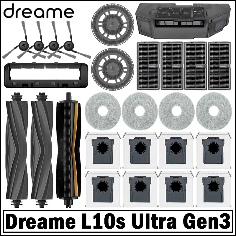 Pièces détachées pour robot aspirateur Dreame L10s Ultra Gen3 / L30s Pro Ultra : brosses principales et latérales, chiffons de nettoyage, filtres HEPA, sacs à poussière, accessoires