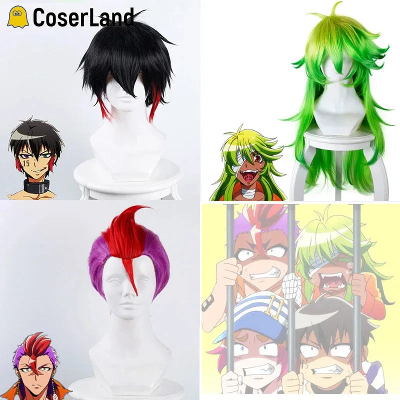 

Detentionhouse Nanbaka No.15 Jyugo No.25 Nico No.69 Rock Cosplay Wigs Detention House Nanbaka Black Short Wig Long Green Wig