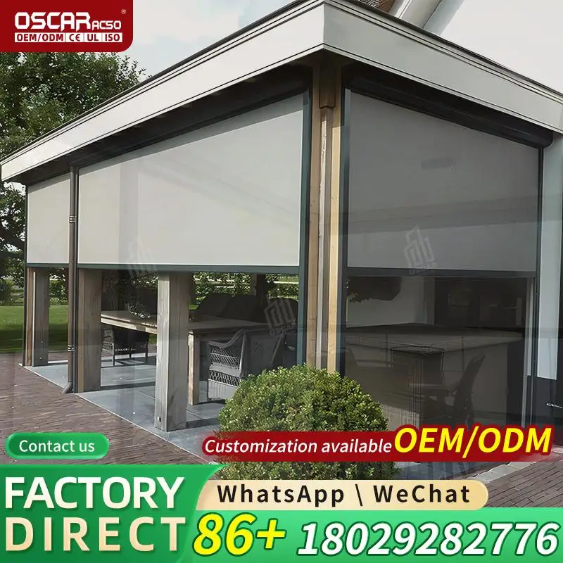 Warm Light and Remote Controlled Motor Pergola for Outdoor Patio Rolling Blind