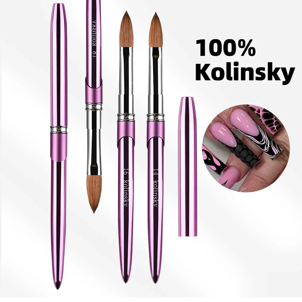 High Quality Professional 100% Pure Kolinsky Acrylic Nail Brush Manicure Kit Round Oval Ombre Sable Resin Custom Nail Brush