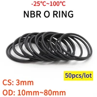 10/50 Uds NBR junta tórica espesor CS 3mm OD 10 ~ 80mm caucho de nitrilo butadieno espaciador resistencia al aceite arandela forma redonda