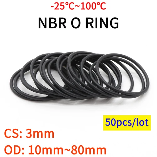10/50 Uds NBR junta tórica espesor CS 3mm OD 10 ~ 80mm caucho de nitrilo butadieno espaciador resistencia al aceite arandela forma redonda
