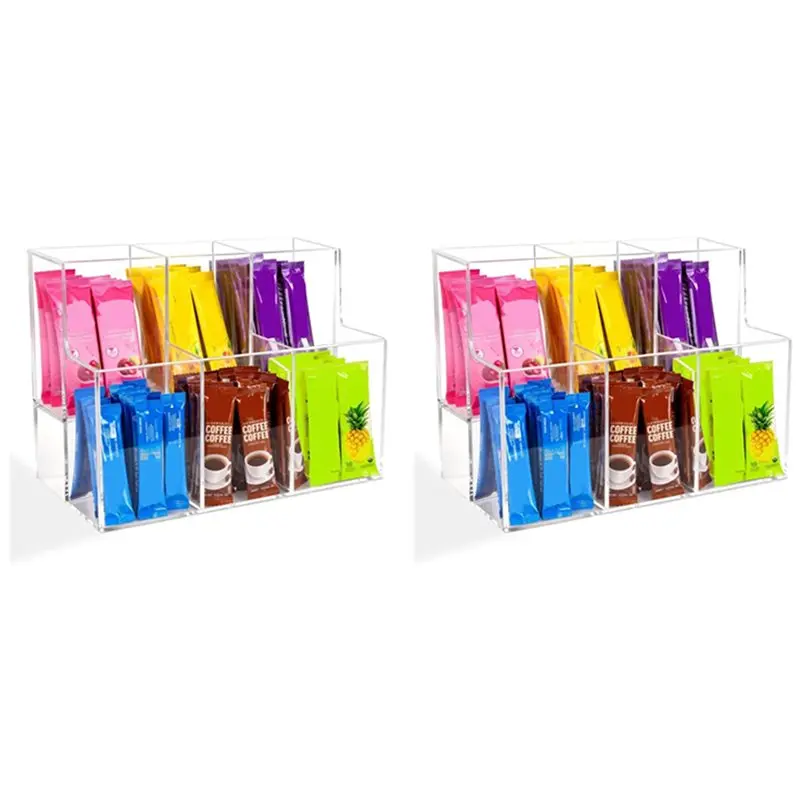 ABKP-2X 2-Tier Acrylic Drink Packet Organizer For Water Flavor & Hydration Powdered Mixes, Pantry Cabinet Kitchen Storage