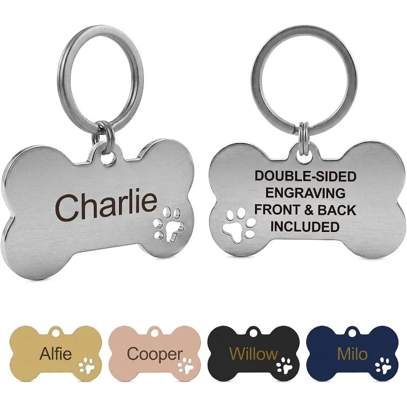 Porte-clés personnalisé avec gravure gratuite pour animaux de compagnie : pendentif d'identification pour chat, chiot, chien, en forme d'os ou de patte, accessoires pour animaux