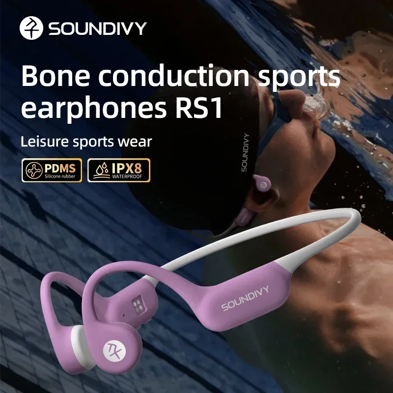SOUNDIVY RS1 Bone Conduction Earphones Bluetooth Wireless 32GB Memory IPX8 Waterproof Swimming & Running Sports Earphones