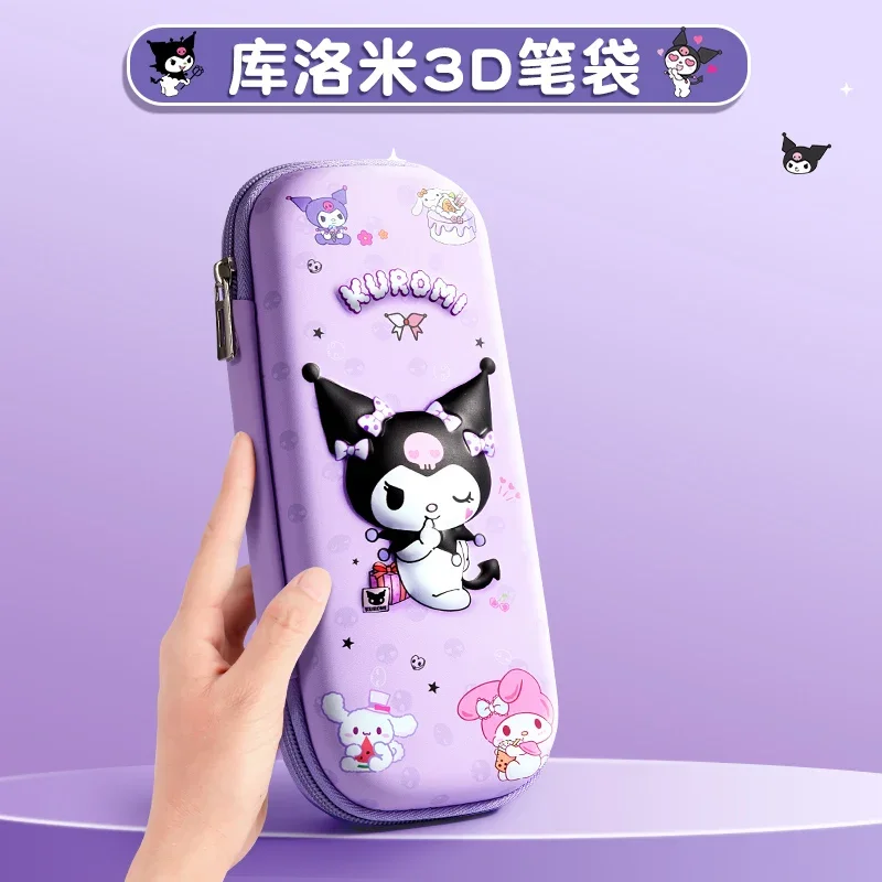 Sanrio série Kuromi lápis saco para meninas, sacos de papelaria dos desenhos animados, alto valor, novo, popular