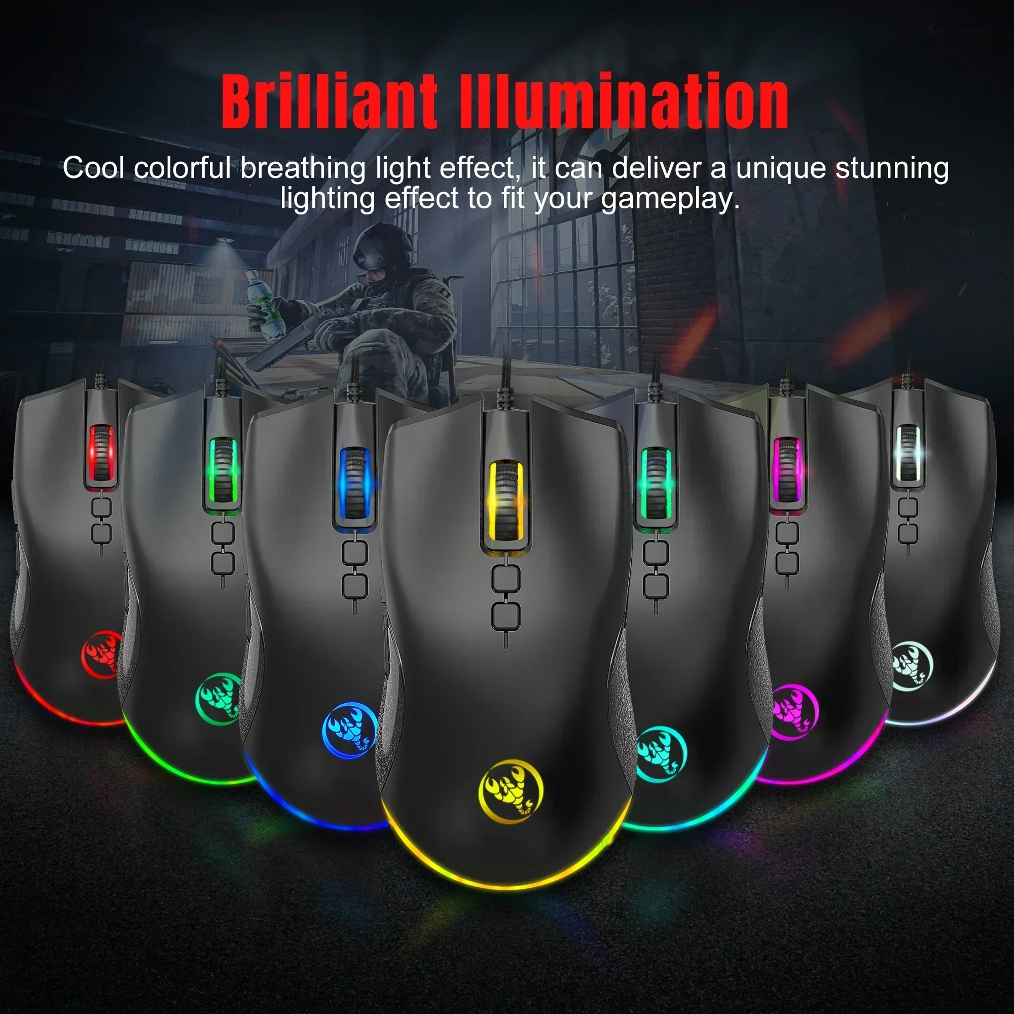 Suitable for Laptops, Offices, Homes, Colorful Glow 7D Macro Programmable Adjustable Motion 32IPS Speed A883 Wired Gaming Mouse.