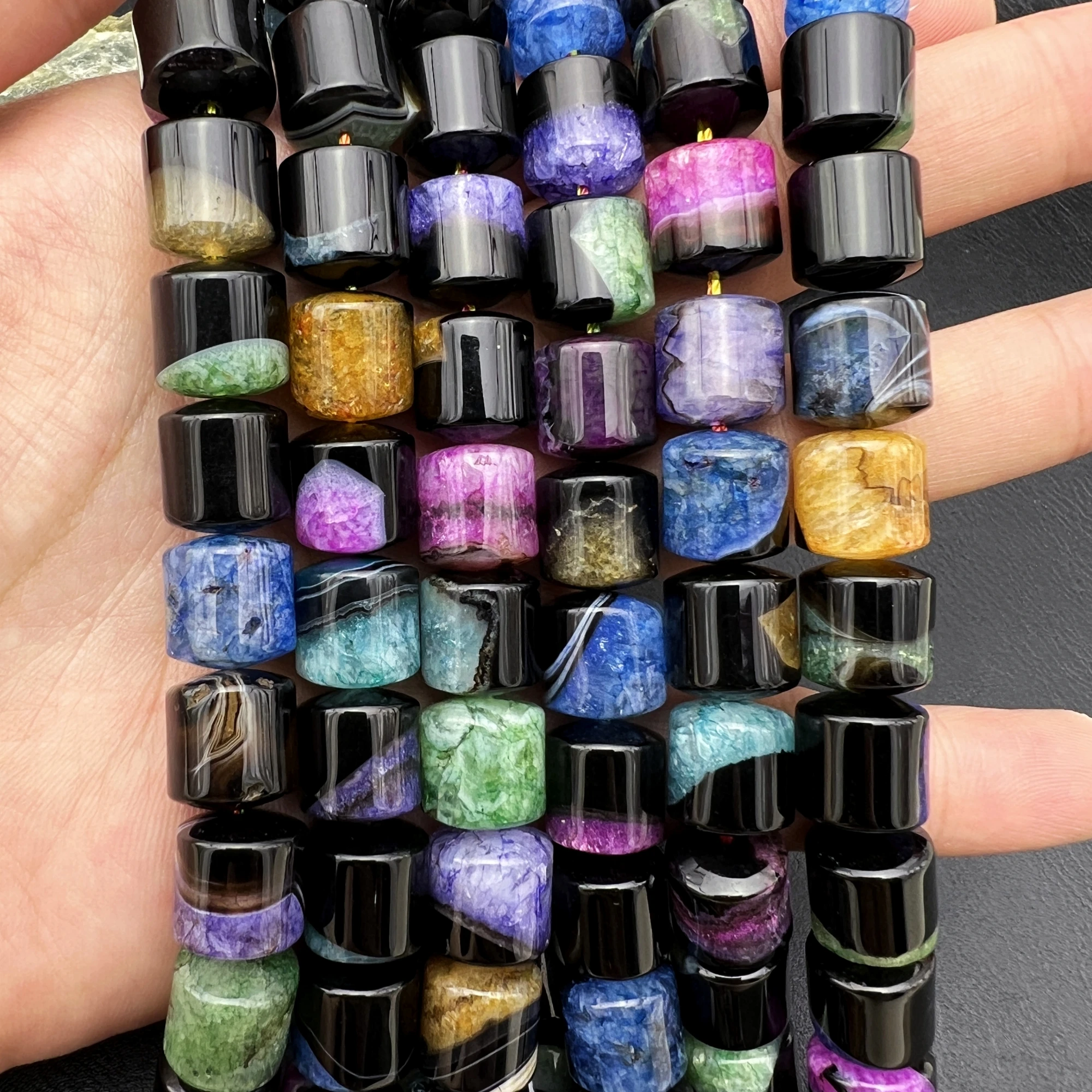 

15.5Inchs Multicolour Agates Quartz Drum Barrel Space Beads,Stone Cylinder Nugget Beads For DIY Jewelry Making