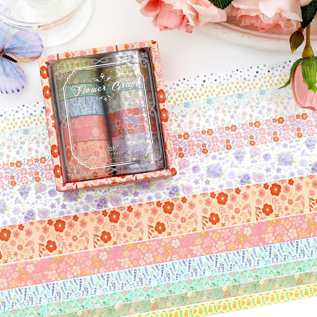 Journamm 12rolls Flower PET Tape Stickers Washi Paper Tape Stickers Diy Scrapbooking Diary Album Collage Material Craft Supplies