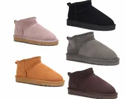 Nuevas botas de nieve de pelusa gruesas de lujo, botas clásicas Ultra Mini cálidas de diseñador en el tobillo, zapatos cómodos de invierno para adultos