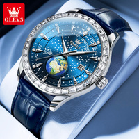 OLEVS 9967 Diamond Bezel Men's Wrist Watch Starry Sky Dial Auto Date Man Hand Clock Fashion Luxury Original Quartz Watch for Men