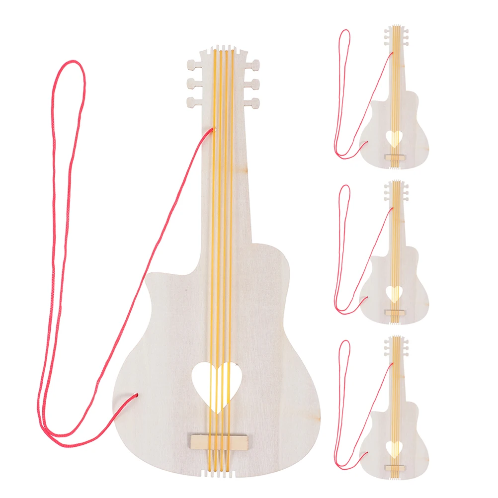 

4 Pcs Kindergarten Wooden Guitar Diy for Kids Crafts Blank Accessories Music Decorations Fake