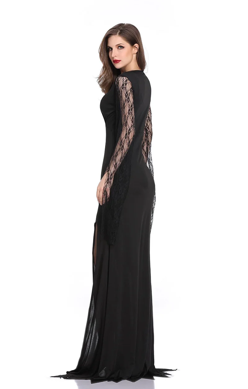 ชุดคอสตูมผีผู้หญิงไซส์ใหญ่ ลวดลายลูกไม้เว้าลึก แนวแม่มด สำหรับงานปาร์ตี้ฮาโลวีน