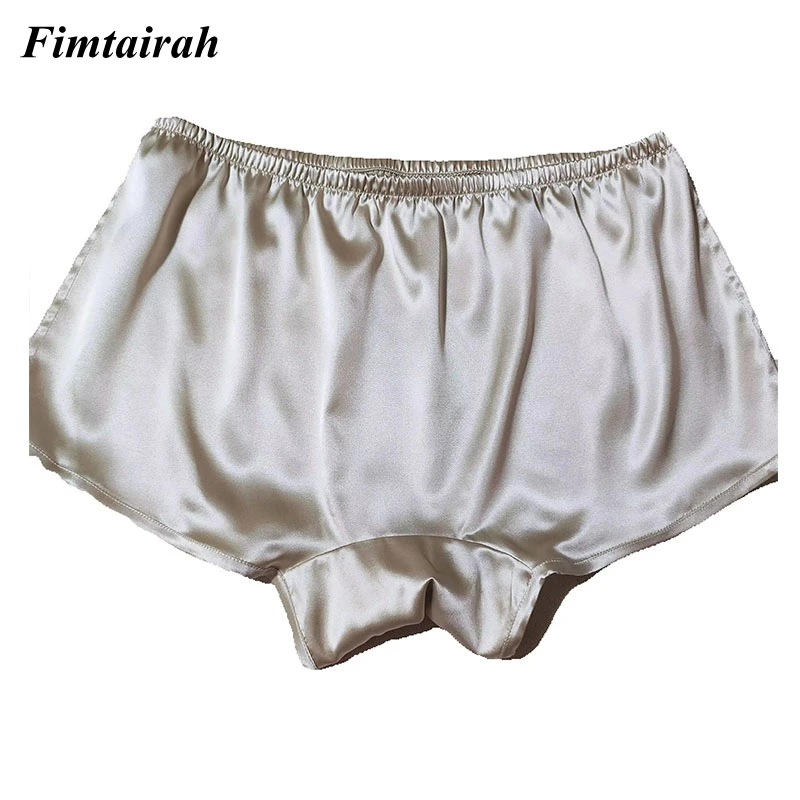 Handmade 92% Silk Panty Ladies Loose High-waist Flat-crotch Stretch Satin Home Sleeping Underwear Comfortable Breathable.