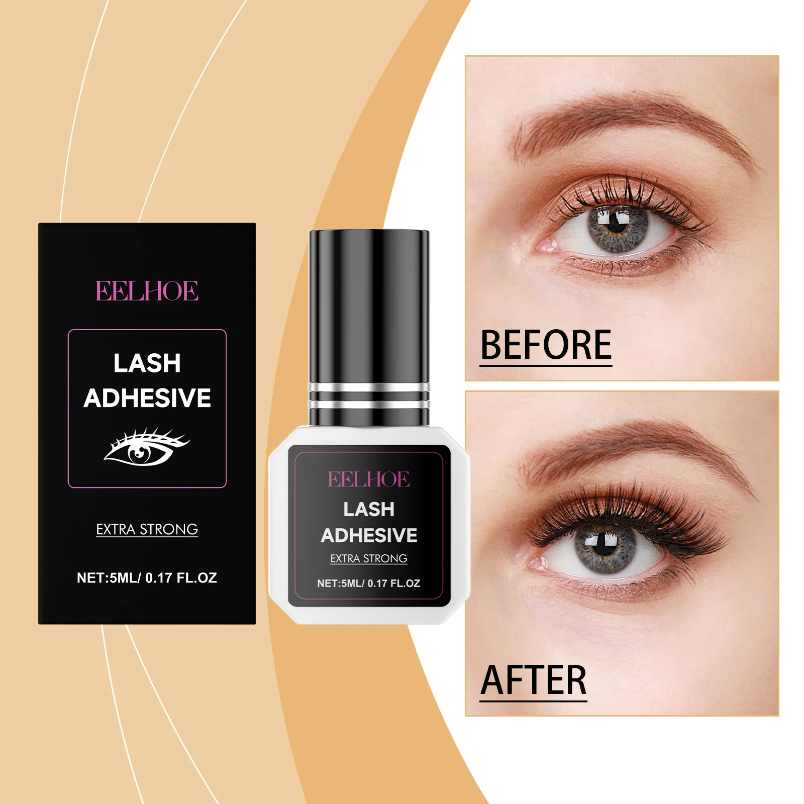 5 ml Kleber für falsche Wimpern. Schnell trocknender und langlebiger, wasserfester Wimpernkleber. Sanft und nicht reizend