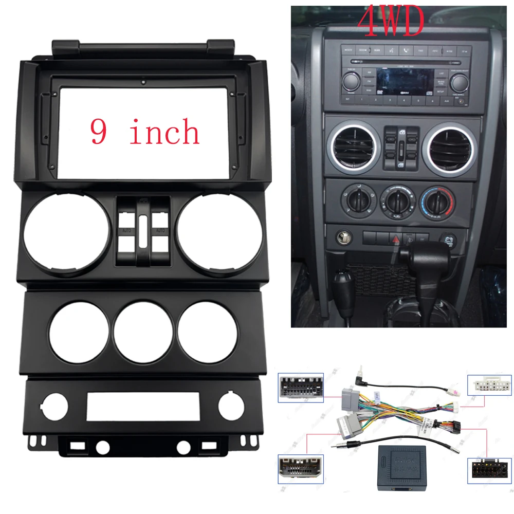 

Комплект рамки автомобильного радиоприемника 2 Din Android для JEEP Wrangler 2008 2009 2010, автостереоприборная панель, пластиковая панель, лицевая панель