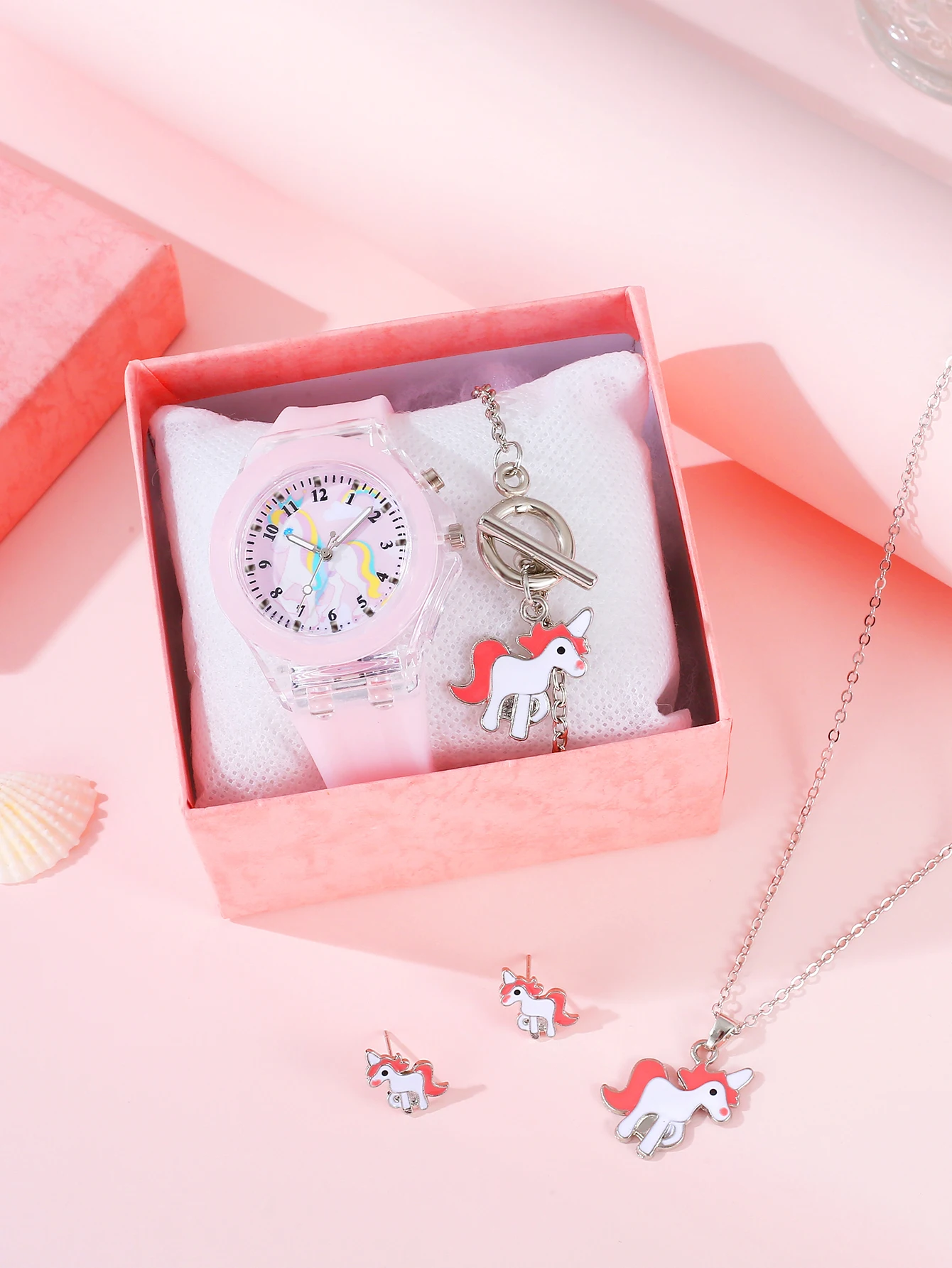 5PCS pink cute silicone Unicorn digital watch and unicorn bracelet sales Jewelry set l Gift no gift box