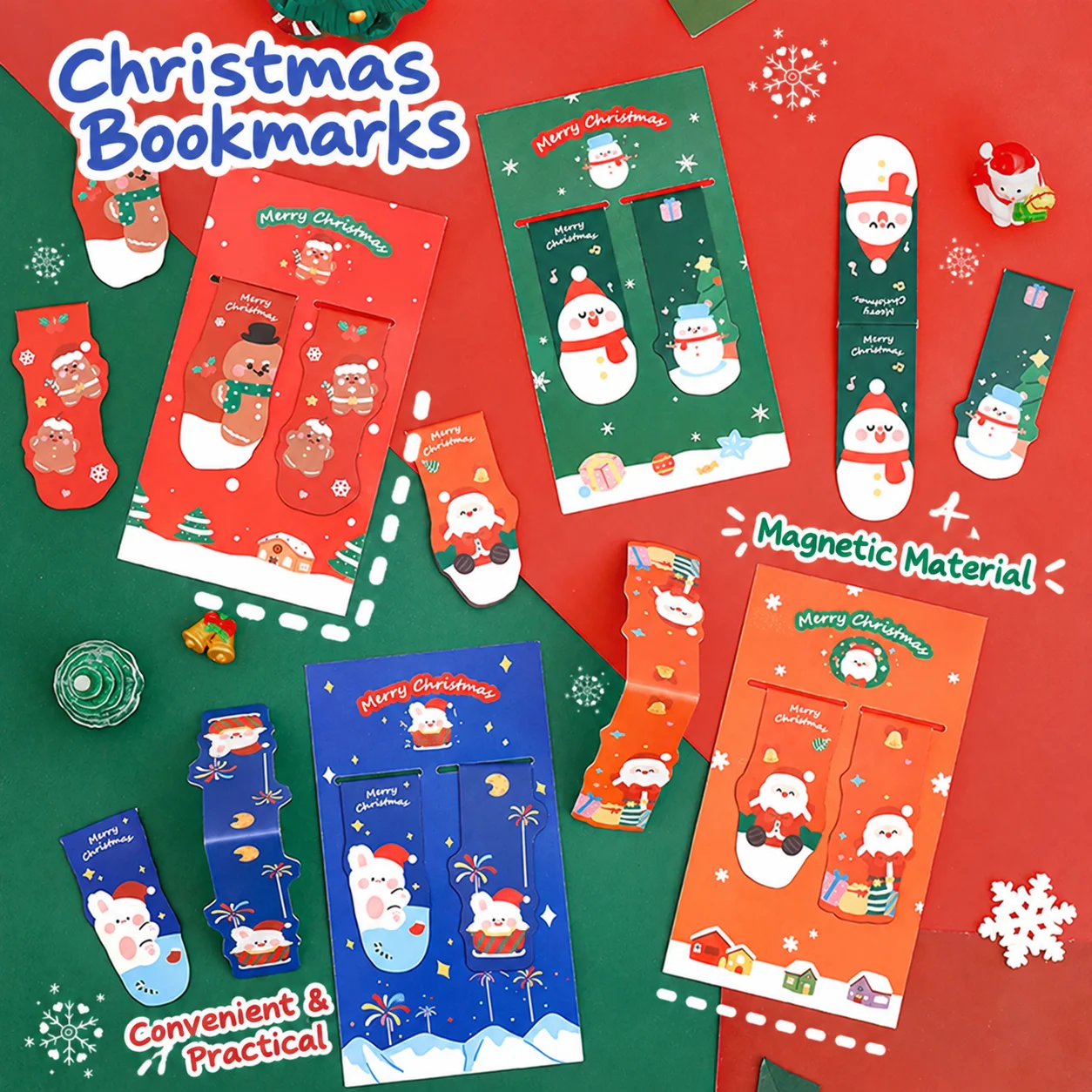 Christmas Themed Magnetic Bookmarks, Festive Magnetic Page Markers for Reading, Ideal Stationery Gift for Students Book Lovers