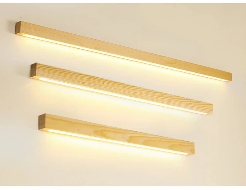 Wooden Strip Lamp Modern Simple Solid Wood Log Strip Wall Lights Living Room Decor Background LED Light Bedroom Bedside Lamps
