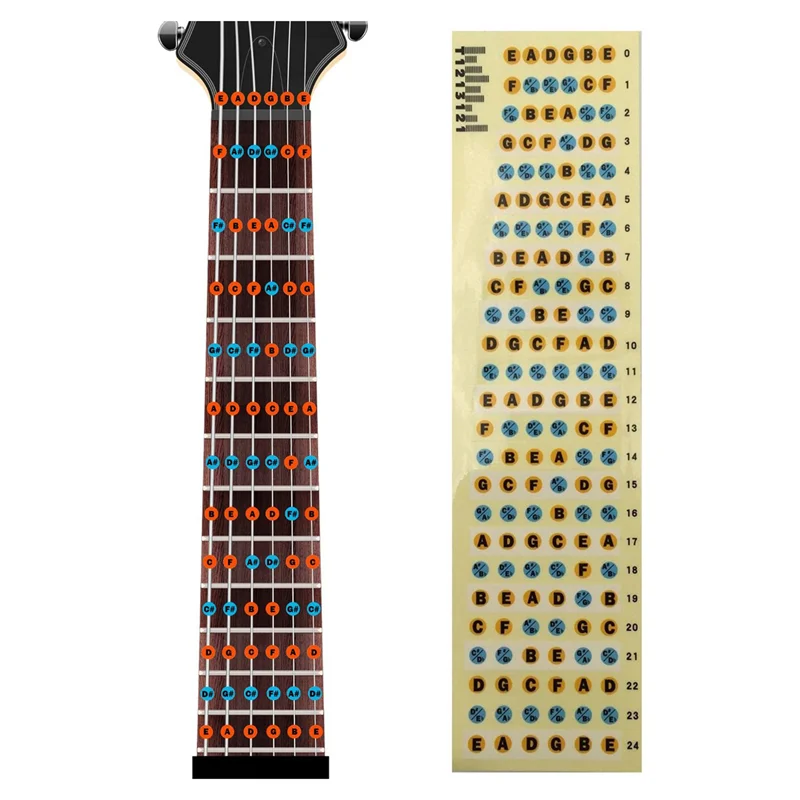 Dropship-3X Guitar Fretboard Note Decals Fingerboard Frets Map Sticker For Beginner Learner Practice 6 Strings(Guitar-Multicolor