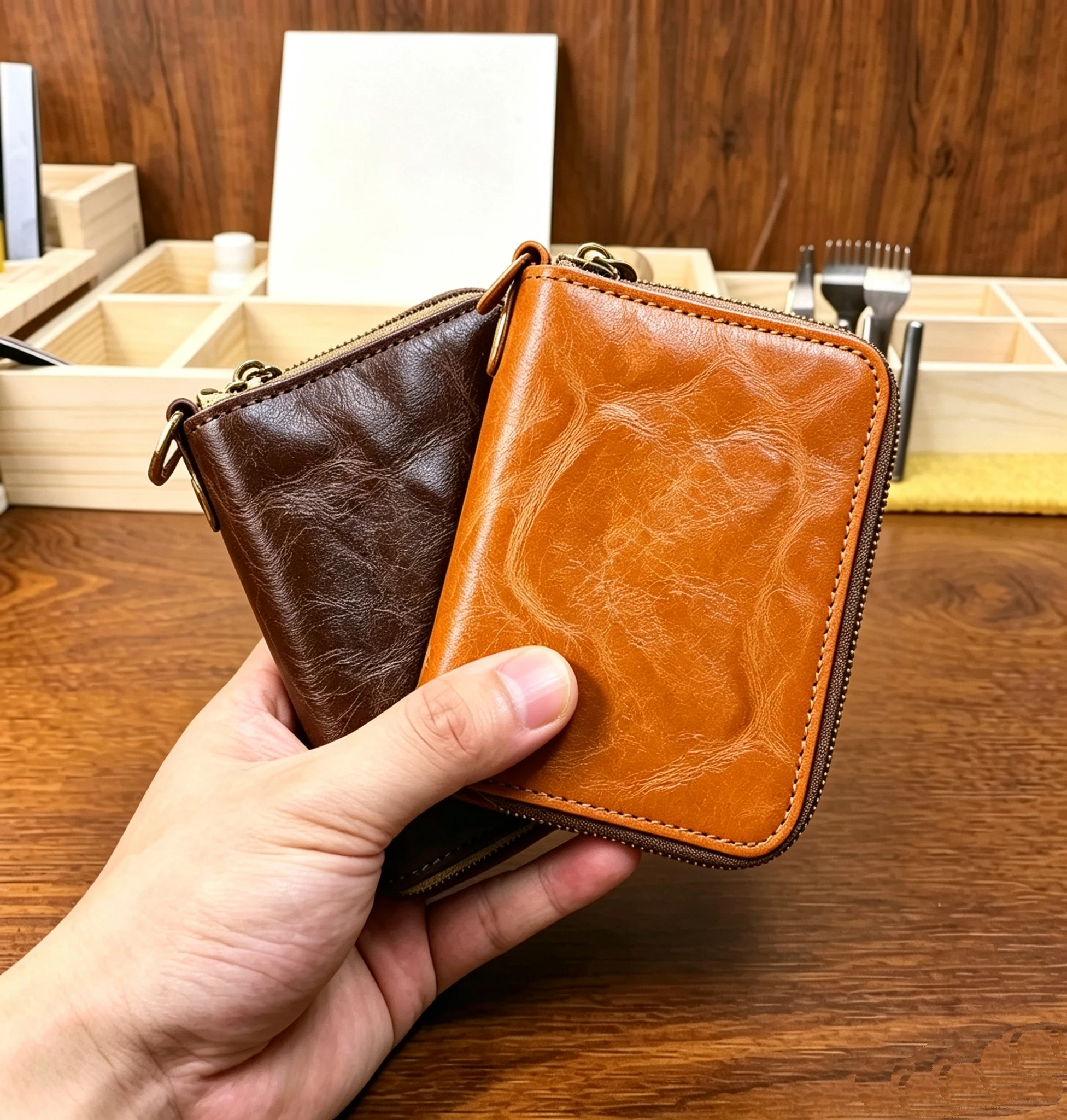 Men's Short Zipper Wallet Cowhide Leather Large Capacity Multi-Card Slot Money Clip Wallet Card Holders Classic Small Wallet