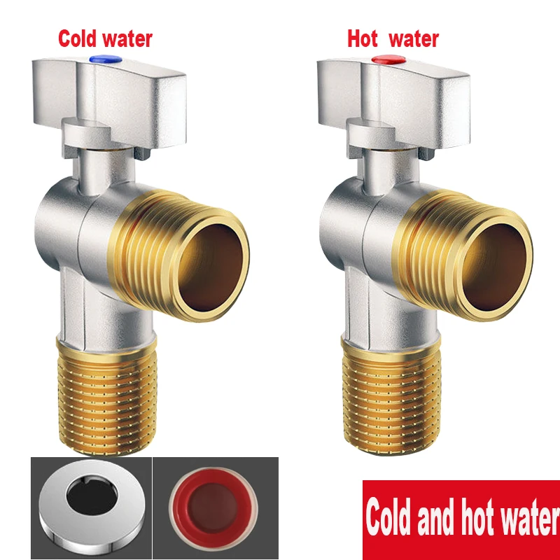 Messing G1/2' kogelkraan voor warm- en koudwaterinlaat, geschikt voor badkamer, keuken, wastafel en toilet, met afsluitventiel en waterdrukregelaar.