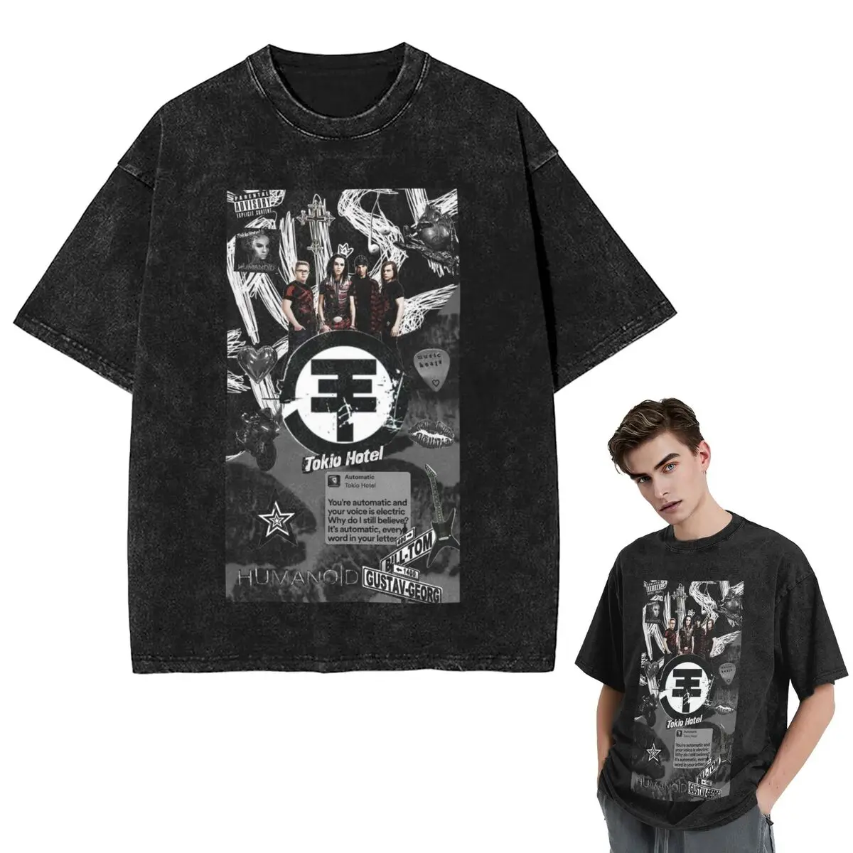 

Streetwear T-Shirts Tokio Hotel Washed T Shirt Short Sleeve Hip Hop T-Shirt Tops Tees for Men Women
