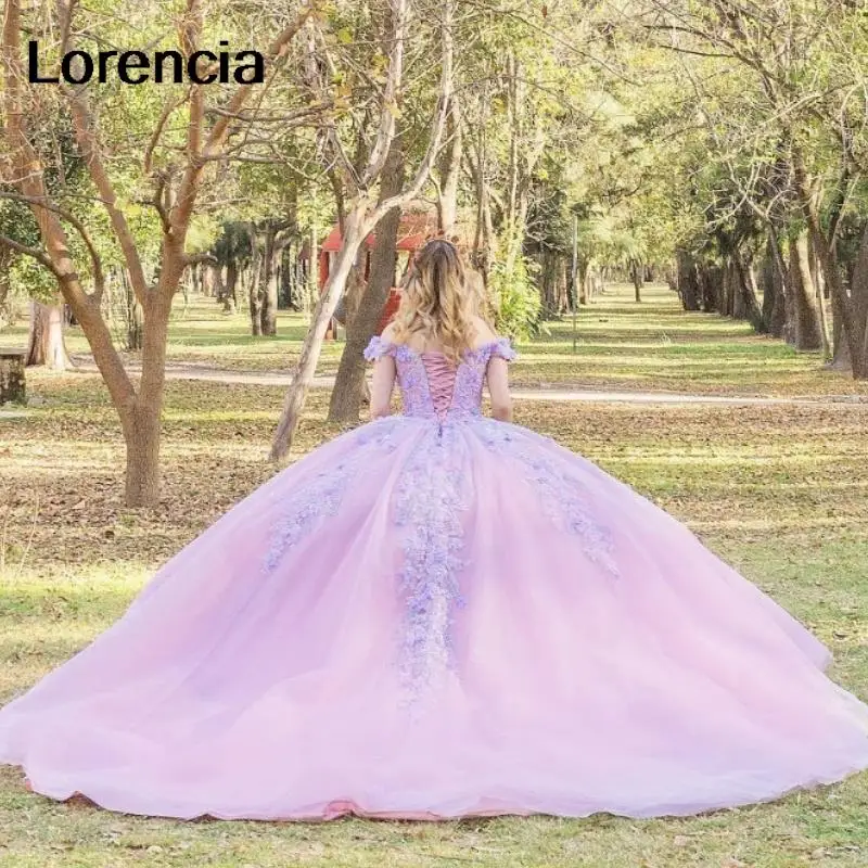 Lorencia-vestido De quinceañera rosa para niña, vestido De baile con apliques De encaje Floral lavanda, corsé con cuentas, dulce 16, YQD603, 15 Años