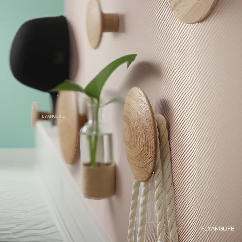 Nordic Wall Decoration hook Wall Clothes Rack Wall Decor Living Room Bedroom Coat Hangers Artworks Wooden Wood Round Coat Hooks