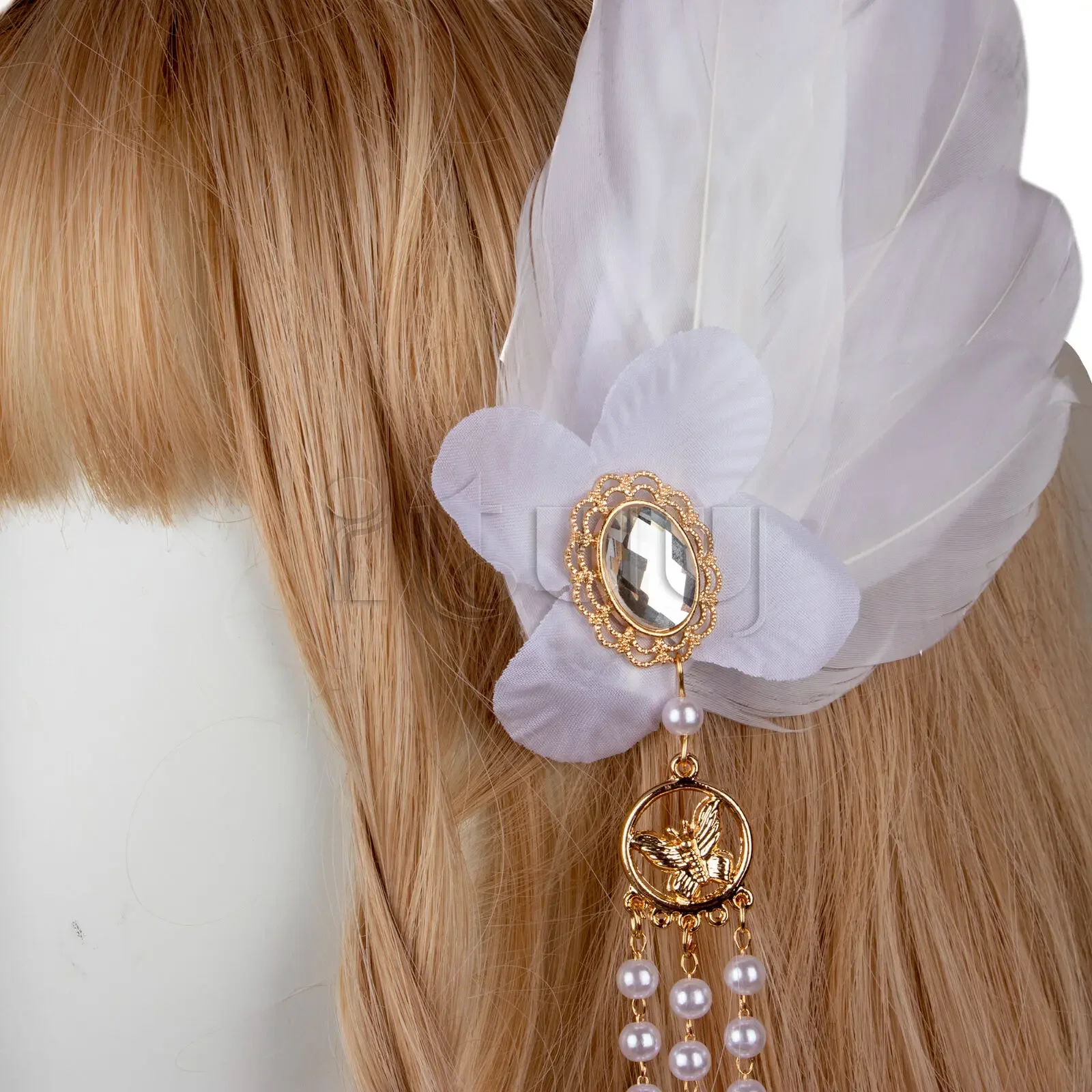 Lolita zijclip witte veer engelenvleugel bloem parel kwastje bruiloft haar ornament haarclip accessoires