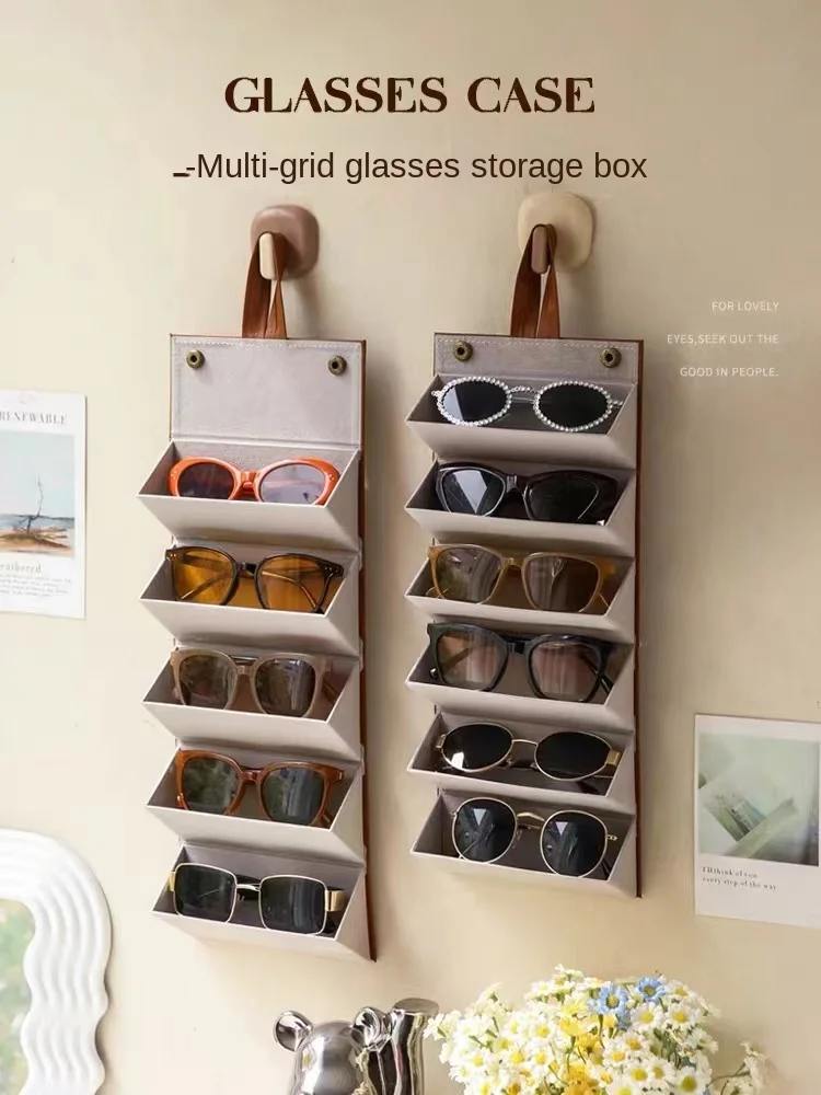 

Sunglasses storage box portable glasses sunglasses bag multi-grid travel eye hanging home storage rack artifact wall