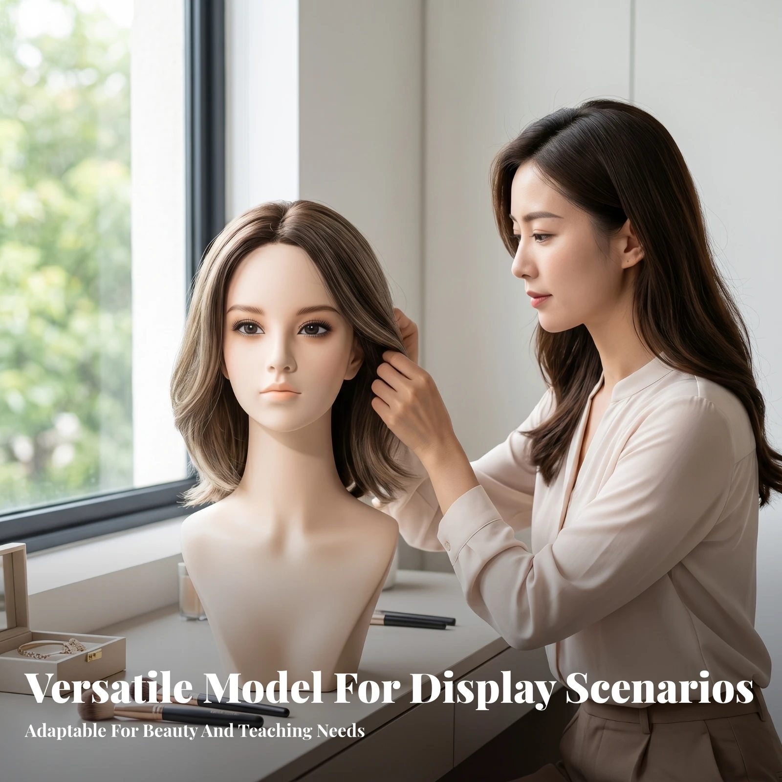 pvc製の頑丈な成形メイクアップディスプレイバスト、リアルなヘアピースヘッド、ヘアピースマネキンバスト