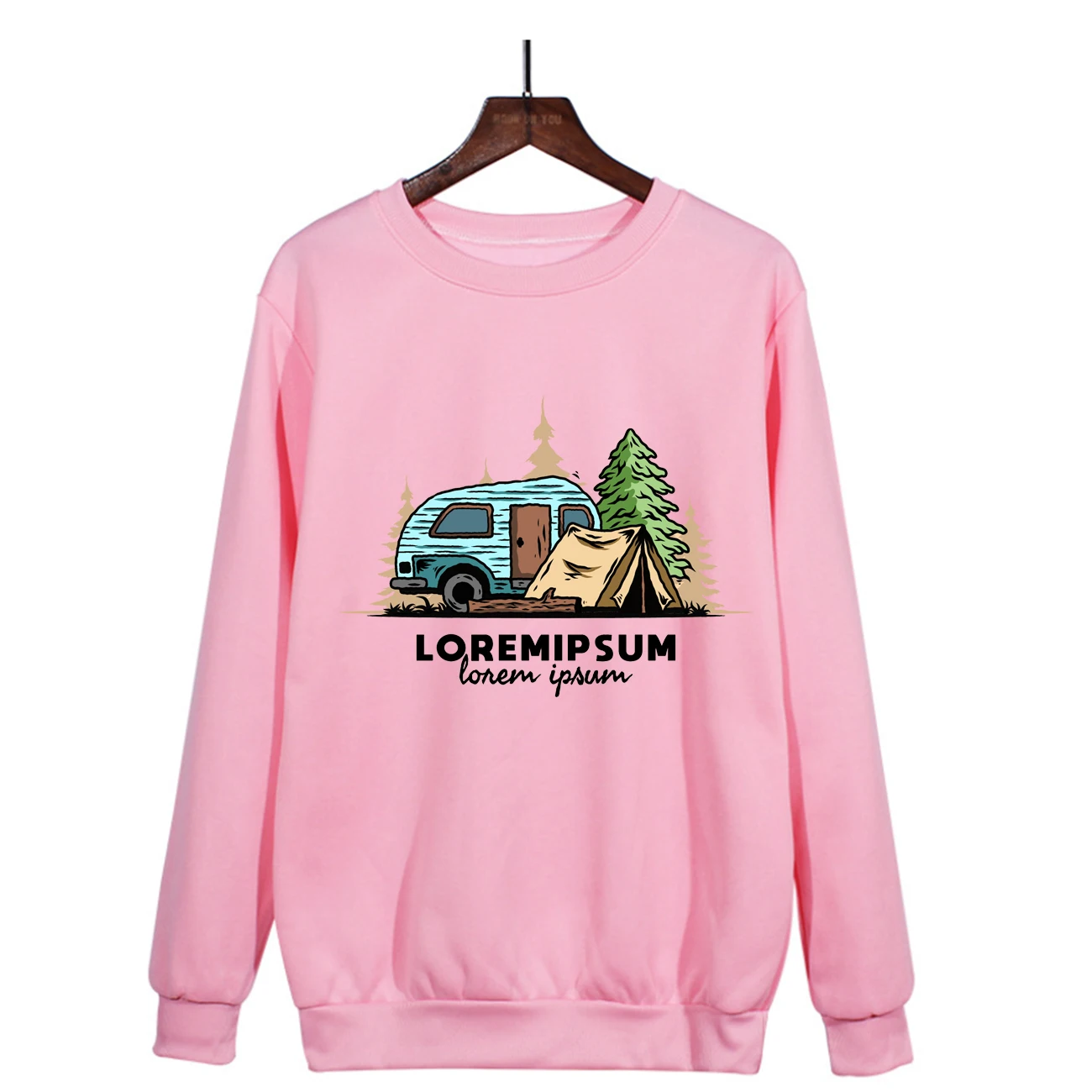 Fun Happy Marshmallow Camping Cute Pullover Crew Neck Hoodie Women Men Kawaii Daily Street Wear Long Sleeve Shirt