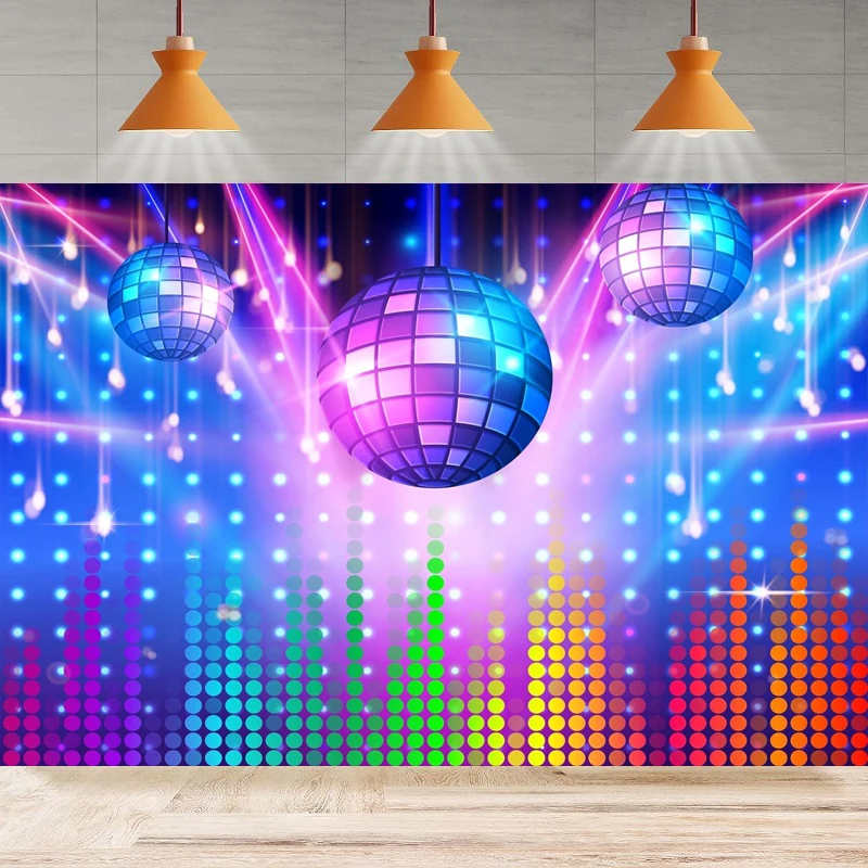 Sparkling Disco Ball Photography Backdrop 70s 80s 90s Disco Ball Stage Night Club Neon Dance Background Home Party Backdrop Wall