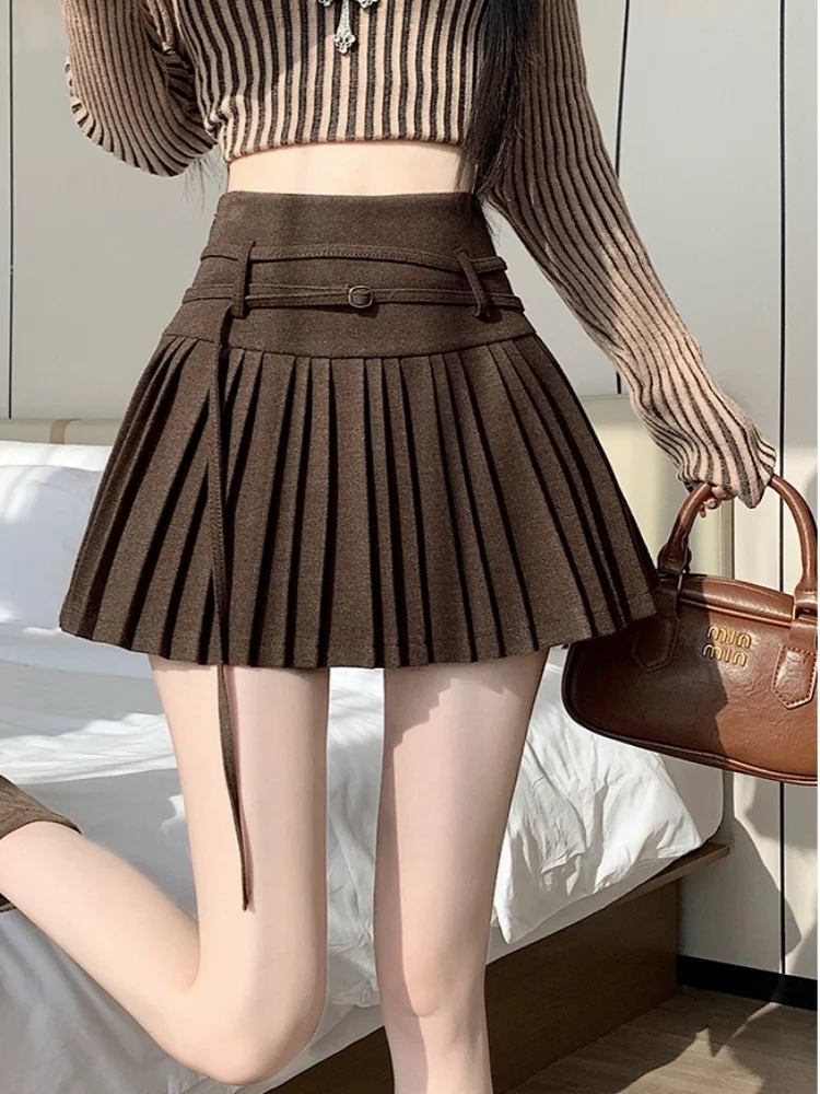 

SMTHMA 2021, корейская новая осенне-зимняя шерстяная плиссированная юбка, женская утягивающая короткая юбка трапециевидной формы с высокой талией